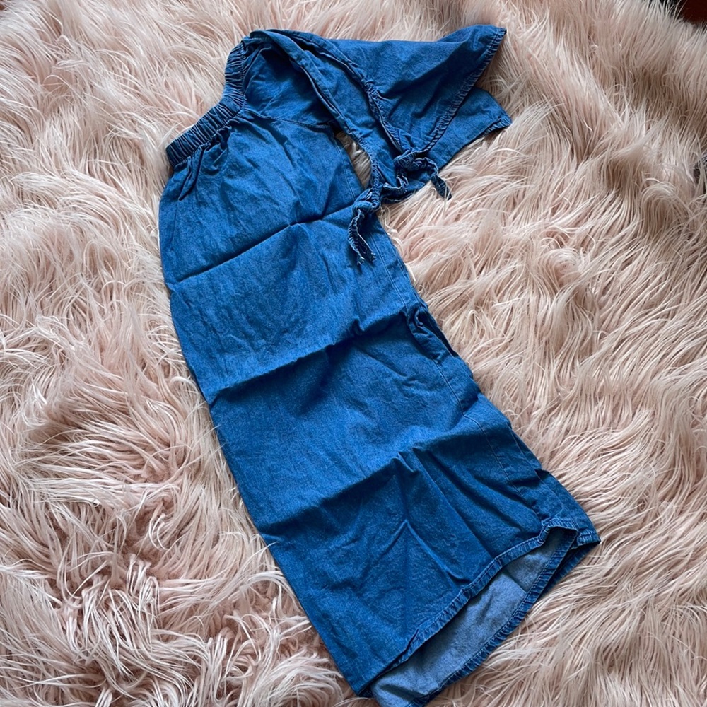 Off the shoulder denim shift dress